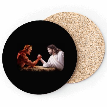 Discover God arm wrestling Satan Coasters