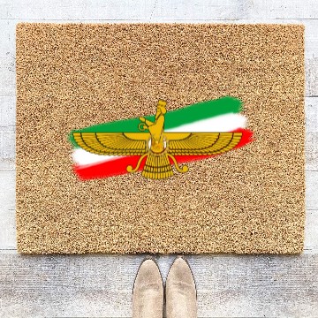 Discover Iran Flag Faravahar Lion Sun Coir Doormats