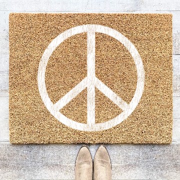 Discover Peace Sign White Distressed Hippy Freedom Coir Doormats