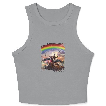 Discover Dinosaur Dino Sloth Riding Dragon Space Rainbow Dinosaur Crop Tank Top