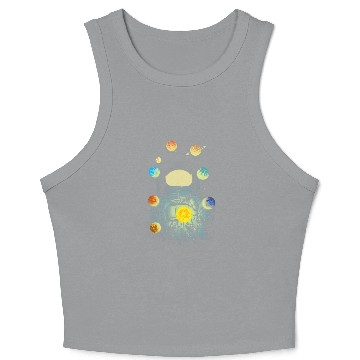 Discover Astronauts Juggling Planets Outer Space Stars Man Funny Crop Tank Top