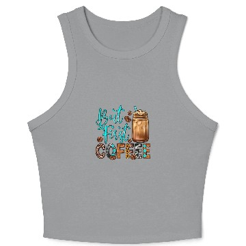 Discover CF Coffee But First Coffee Lover Gift Saying Quotes Leopard Plaid Crop Tank Top