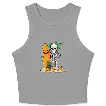 Discover Skeleton Surfing Halloween Hawaii Surfer Crop Tank Top