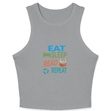 Discover Cute Kitty Cat Face Eat Sleep Read Repeat Crop Tank Top