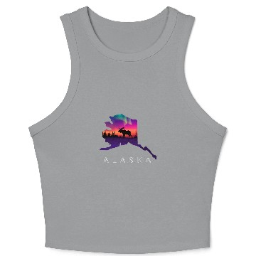 Discover Alaska Moose Aurora Borealis Alaska State Landscape Crop Tank Top