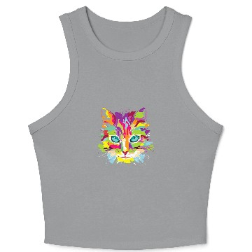 Discover Cat Face MultiColored Art Crop Tank Top