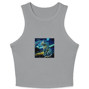 Discover Leopard Gift Surrealism Starry Night Snow Leopard Crop Tank Top