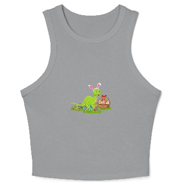 Discover Funny Easter Egg Hunting Bunny Brontosaurus Dinosaur Easter Crop Tank Top