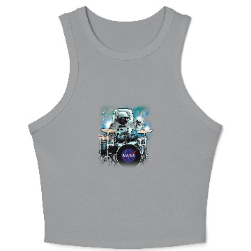 Discover Funny Drummer NASA Space Drum Playing Astronaut Crop Tank Top