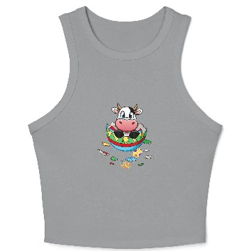Discover Cow Pet Baby Cow Easter Egg Easter Day Crop Tank Top