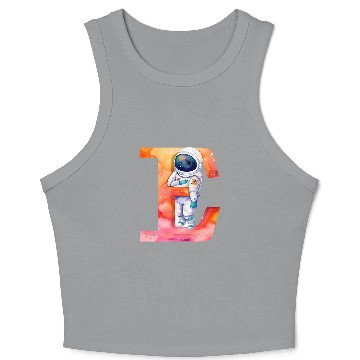 Discover Space Astronaut Letter E Name Monogram Initial Galaxy Planet Crop Tank Top