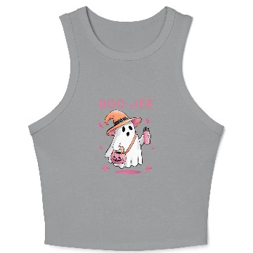 Discover Coffee Fun Boo Jee ghosts Drinking Coffee Spooky Pink Funny Halloween Crop Tank Top