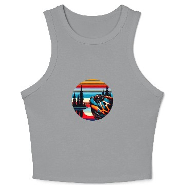 Discover Turtle Pet Box Turtle Sunset Retro Style 80s 70s Crop Tank Top