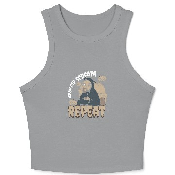 Discover Coffee Fun Grim Sip Scream Repeat Halloween Coffee 1 Crop Tank Top