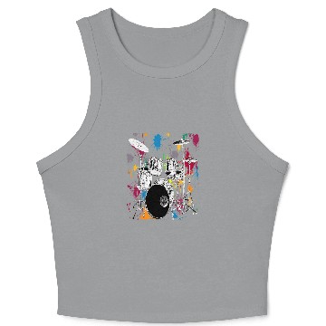 Discover Drums Drummer Silver Drum Set Artistic Design Gift Crop Tank Top Drums Crop Tank Top