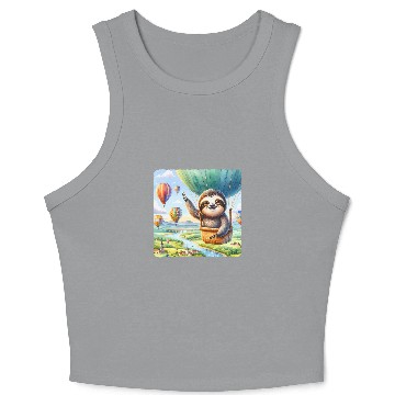 Discover Sloth Pet Piloting A Balloon Sky Landscape Adventure Crop Tank Top