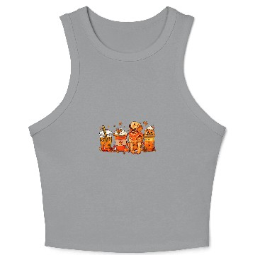 Discover Golden Retriever Fall Halloween Latte coffee cups Hello Fall Crop Tank Top