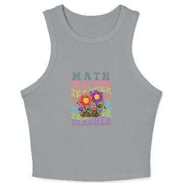 Discover Teacher Math groovy 70s 80s text style flowers design Crop Tank Top