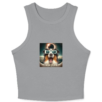 Discover Funny Selfie Australian Shepherd Womens Mens Solar Eclipse Crop Tank Top