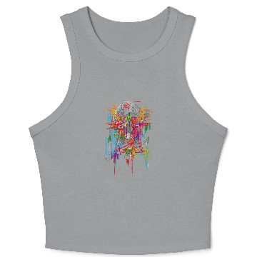 Discover Mecha Head Science Fiction Robot Graphic Art Crop Tank Top