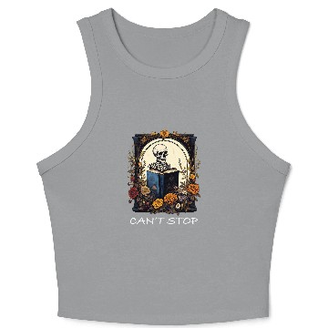 Discover Cant Stop Floral Skeletons Reading Bookworm Reader Funny Crop Tank Top