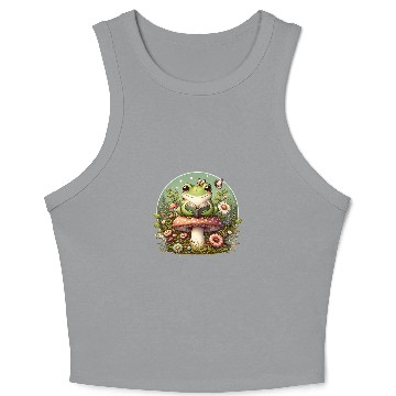 Discover Cute Cottagecore Aesthetic Frog Mushroom Reading Book Crop Tank Top