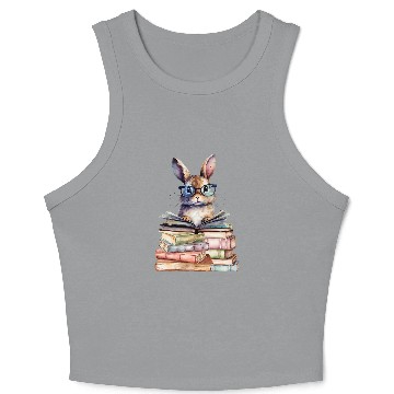 Discover Cute Reading Bunny With Glasses Books Bookworm Reader Book Crop Tank Top