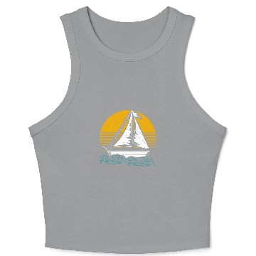 Discover Skipper Sailboat Captain Sailor Retro Sunset Sailing Crop Tank Top