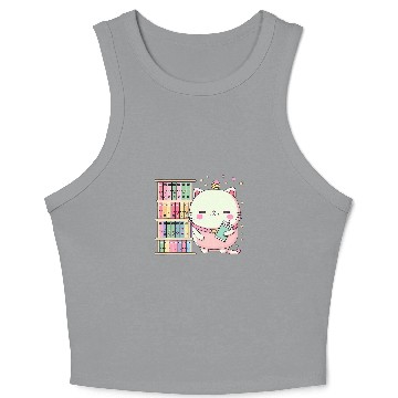 Discover Cute Kawaii Book and Cat Lover Librarian Reading Crop Tank Top