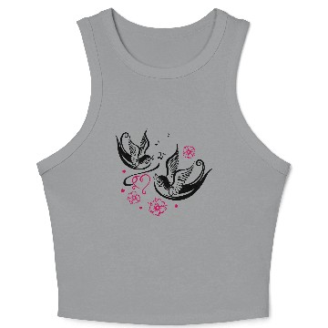 Discover Sakura Cherry Blossom Swallow Birds Spring Flowers Crop Tank Top