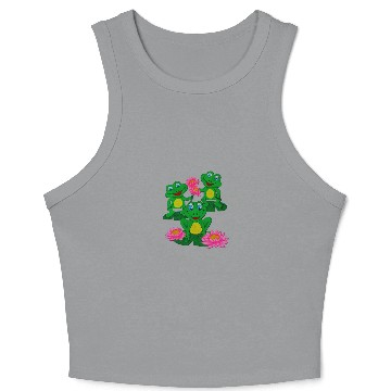 Discover HAND PAINTED FROGS ON WATERLILY Crop Tank Top