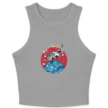 Discover Two Asian Koi Fish on Waves Mountain Crop Tank Top