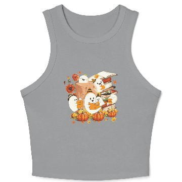 Discover Cute Ghost Book Reading Halloween Teacher Library Crop Tank Top