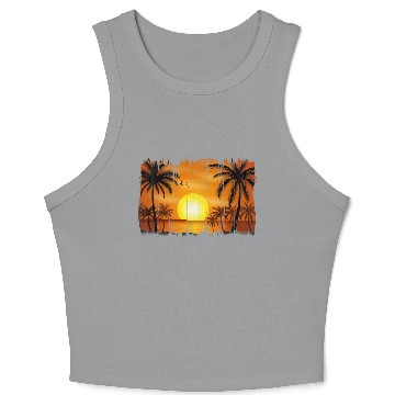 Discover Retro Sunrise, Beach, Palm Trees, Vacation Crop Tank Top