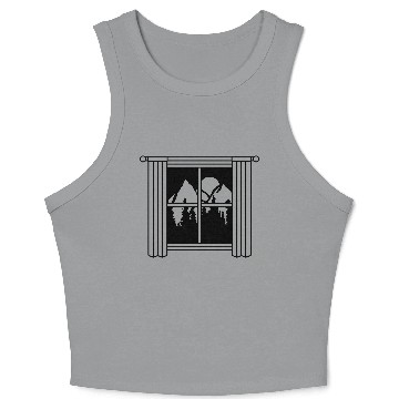 Discover curtain moon mountains window Crop Tank Top