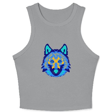 Discover blue wolf face Crop Tank Top
