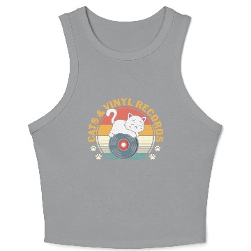 Discover Cats and vinyl records Crop Tank Top
