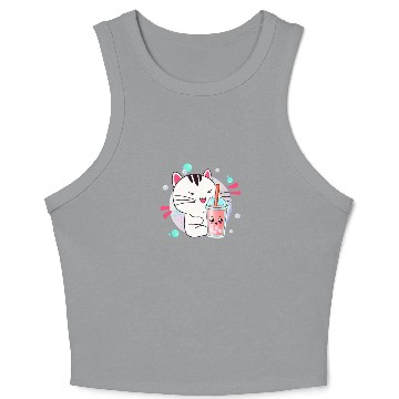 Discover Kawaii Anime Cat Bubble Tea Fan Crop Tank Top