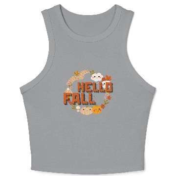 Discover Hello Fall Cute Nature Autumn leaves Pumpkins Crop Tank Top
