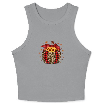 Discover Pumpkin Jack O' Lantern Leopard Plaid Halloween Crop Tank Top