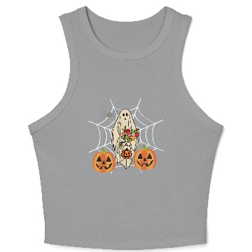 Discover Halloween Costume Floral Ghost Pumpkin SpiderWeb Crop Tank Top