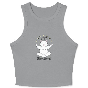Discover Coffee Yoga Sleep Repeat, yoga cat Crop Tank Top
