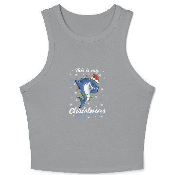 Discover Winter Christmas Pyjama Shark Crop Tank Top