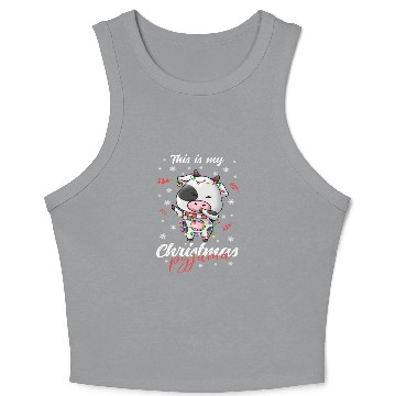 Discover Winter Christmas Pyjama Cow Crop Tank Top