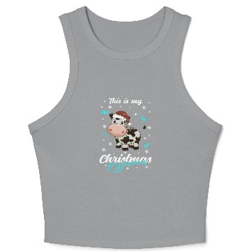 Discover Winter Christmas Pyjama Cow Crop Tank Top