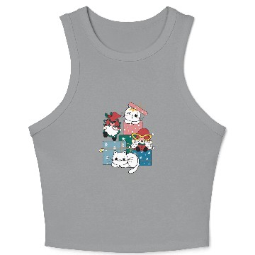 Discover cute gnome and kitty cats on present gift box Crop Tank Top