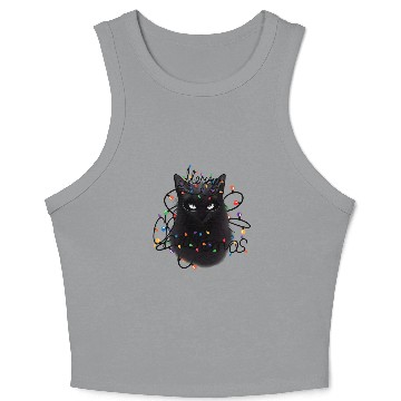 Discover Black Cat christmas light Crop Tank Top