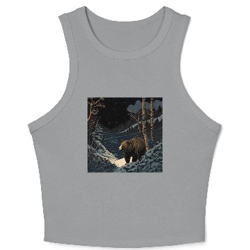 Discover Ukiyo bear in forest landscape at night winter Crop Tank Top
