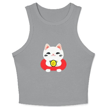 Discover Kawaii Maneki Neko Cat Illustration Crop Tank Top