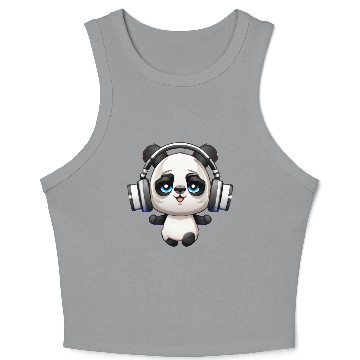 Discover Cute Music Loving Panda Cartoon Crop Tank Top